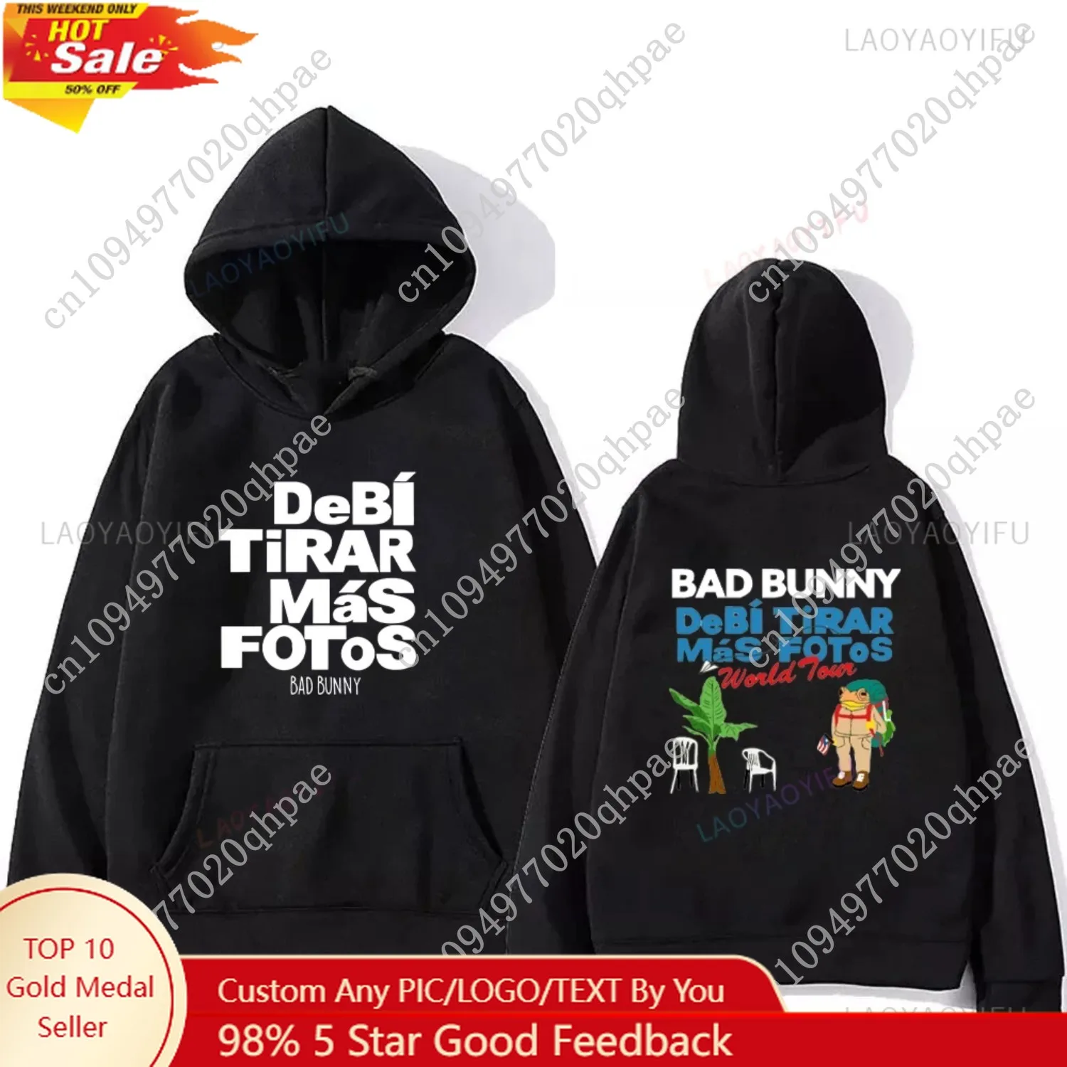 

2025 Bad Bunny Debi Tirar Mas Fotos Frog Album Graphic Sweatshirt Fashion Hoodie Woman Man Black Puerto Rico Drop Shoulder Hoody
