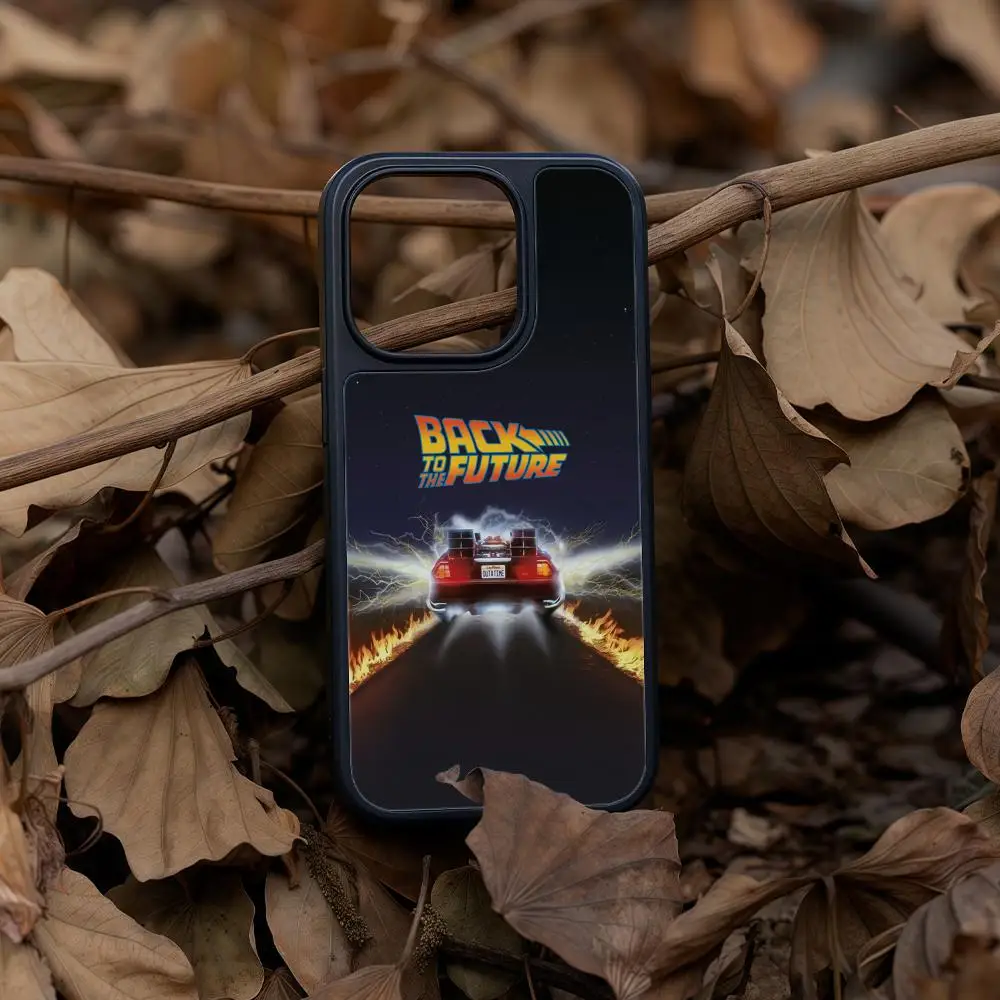 

B-Back to the F-Future Phone Case For iPhone 17 16 15 14 13 12 Pro Max Plus Black Frame Acrylic Carbon Fiber Hard Shell