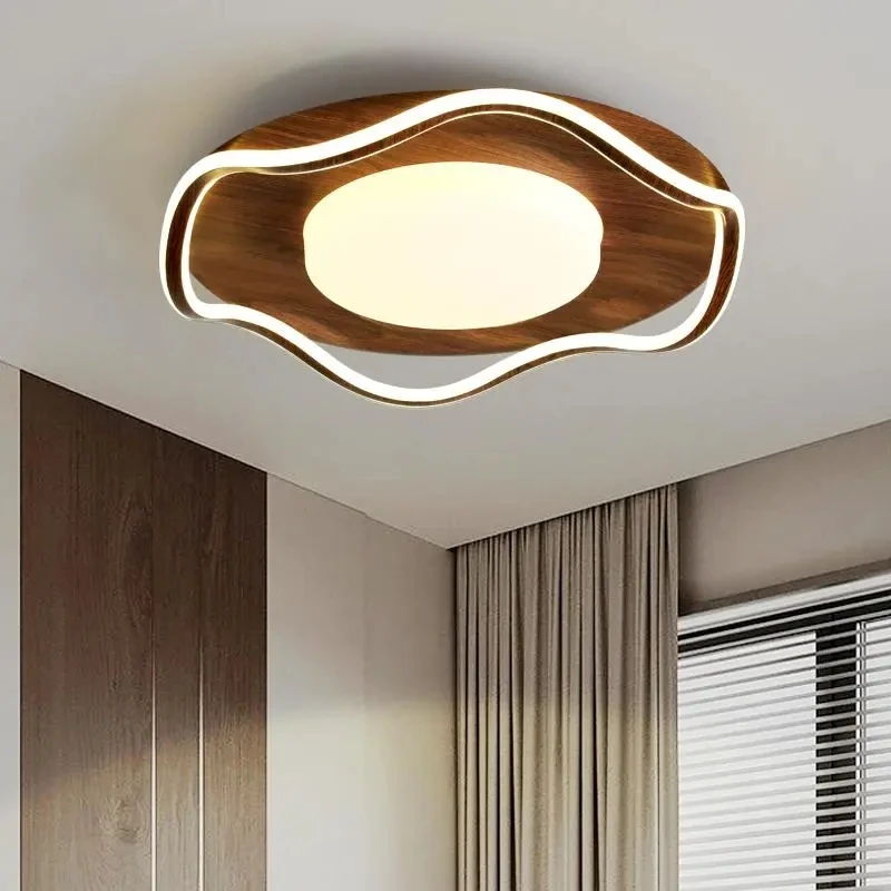 

Modern LED Chandeliers Walnut Wood Acrylic Round Lamps Bedroom Home Decor Study Room Minimalism Indoor Lighting Ceiling Lights