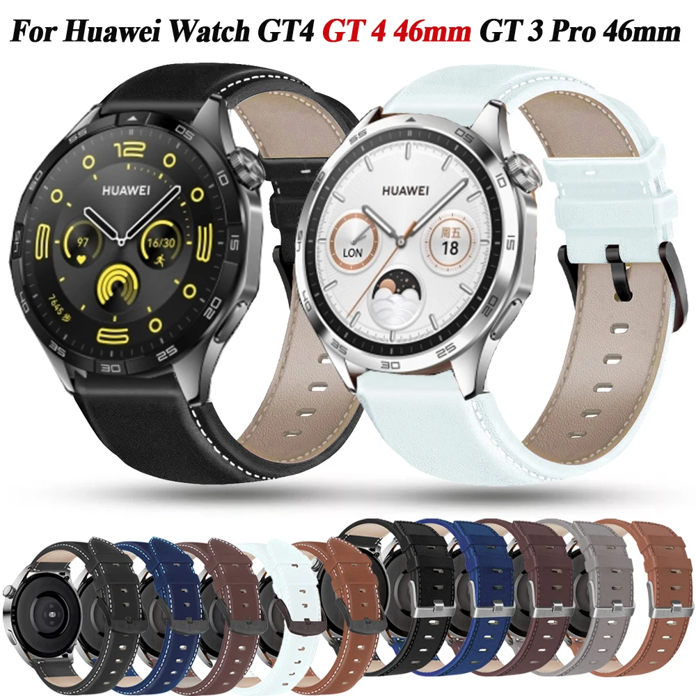 Pulseira de couro para relógio Huawei, pulseira de relógio de substituição GT 4, 3, GT2 Pro, acessórios 22mm, 46mm