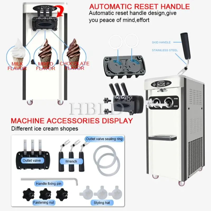 

Полностью автоматическая вертикальная машина для мягкого мороженого с тремя вкусами, коммерческая машина для замороженного конуса