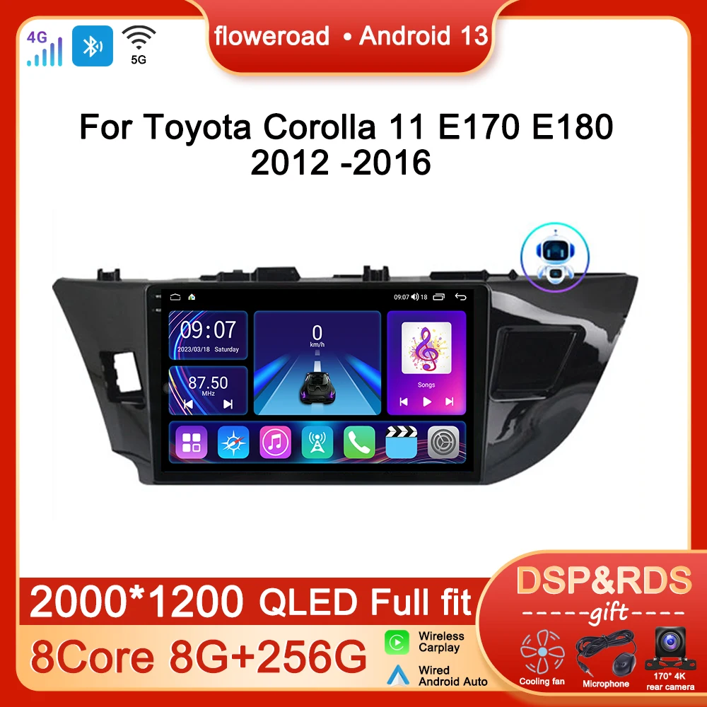 

Head Unit Android 13 For Toyota Corolla 11 E170 E180 2012 -2016 Car Radio Multimedia Player Navigation GPS Carplay Monitor 2 din