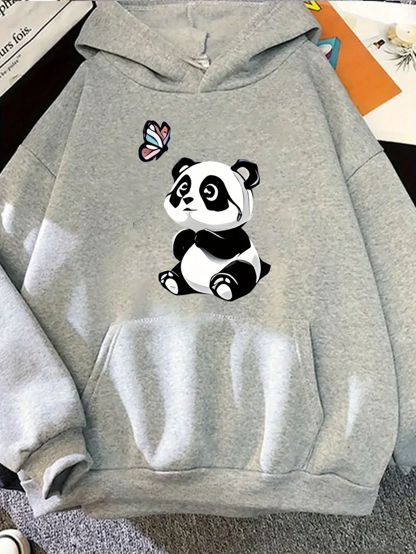 Herfst en winter dames cartoon panda en vlinder bedrukte hoodie comfortabel sweatshirt casual trui persoonlijkheid Y2K