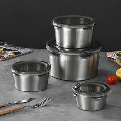 304 Stainless Steel Round Crisper Sealed Fresh Keeping Box Refrigerated Frozen Food Storage Container LunchBox Kitchen Organizer