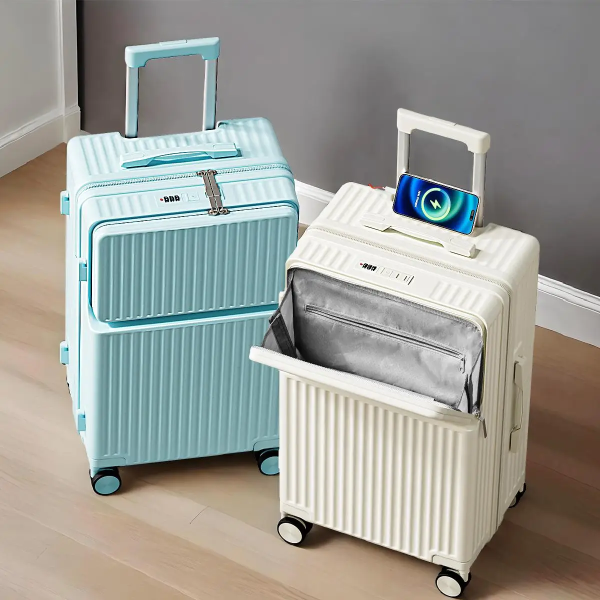 

Front Opening Travel Suitcase 2025 Silent Wheels f Open Cover Men's New Pull Rod Boarding Box Casual Travel ABS+PC Material