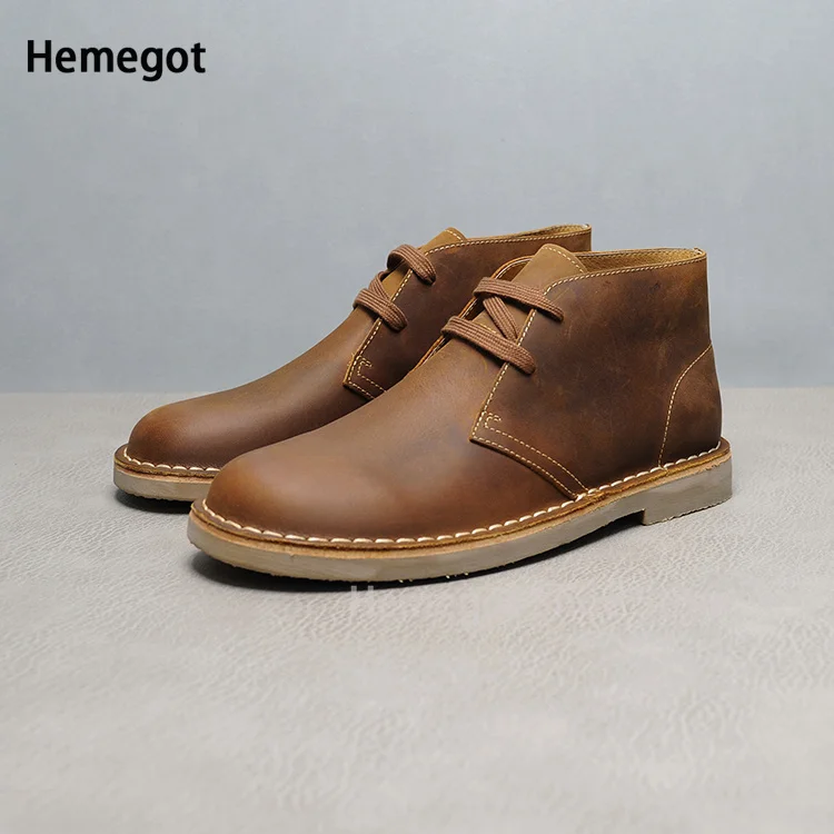 Men Cowhide Desert Boots High Top Lace-Up Brown Suede Boots Luxury High Quality Rubber Soled Casual Shoes New In Men Shoes