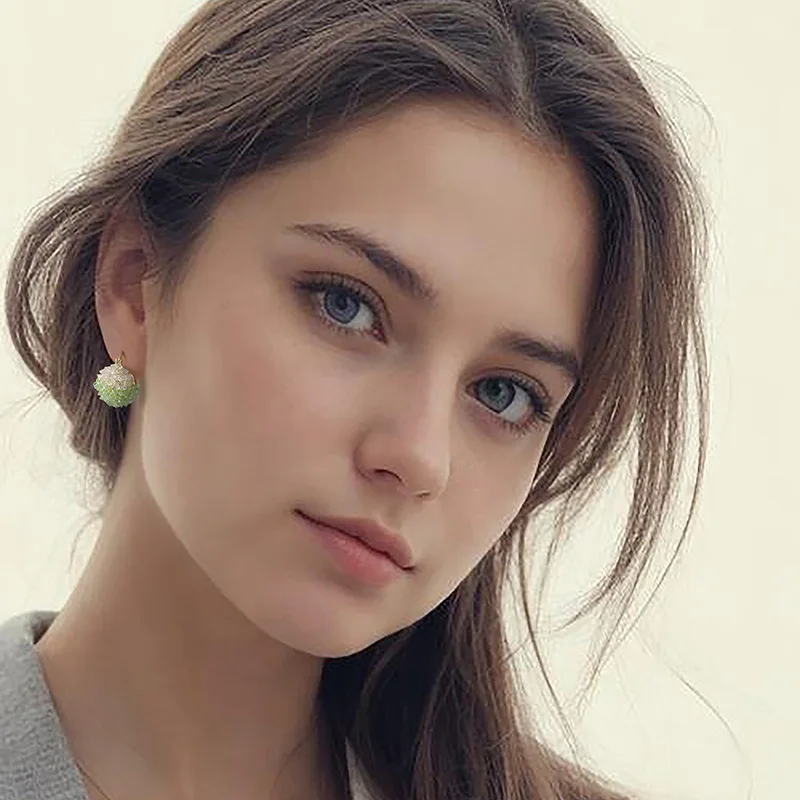 Fashion light luxury high-end earrings gradual change color crystal flower basket ear buckle niche design temperament celebrity