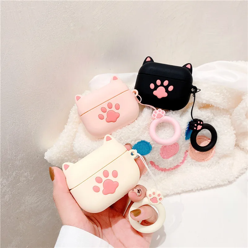 น่ารัก 3D Cat Paw กันกระแทกป้องกันหูฟังซิลิโคนสําหรับ Airpods Pro 2/Airpods Pro/ airpods 1/2/3 กรณี funda