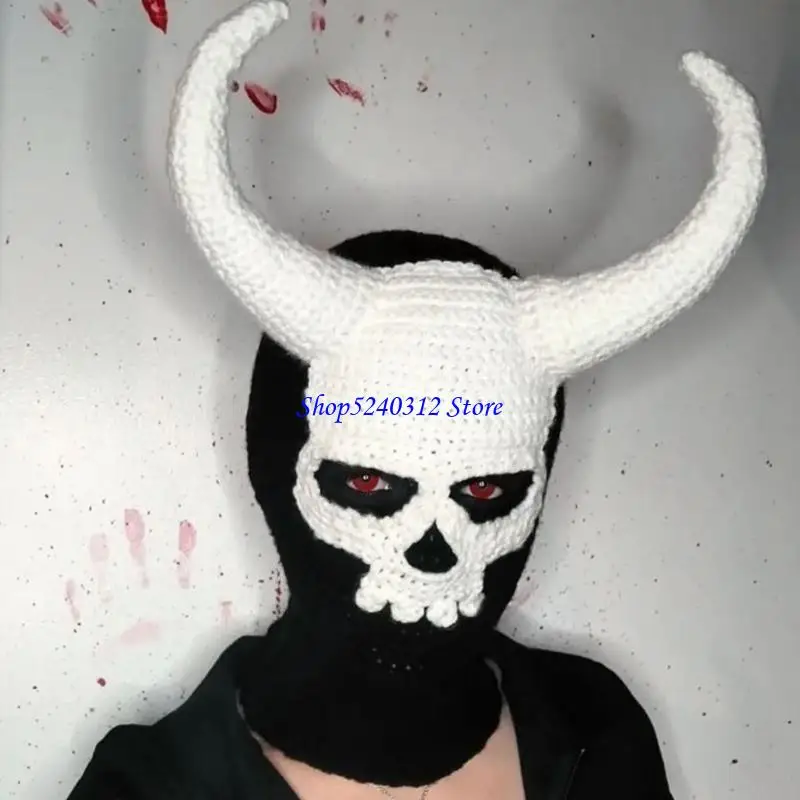 

634C Шляпа ручной работы на Хэллоуин Вязаная шапка-балаклава Шапка-бини Подростковая маска для лица Кепка
