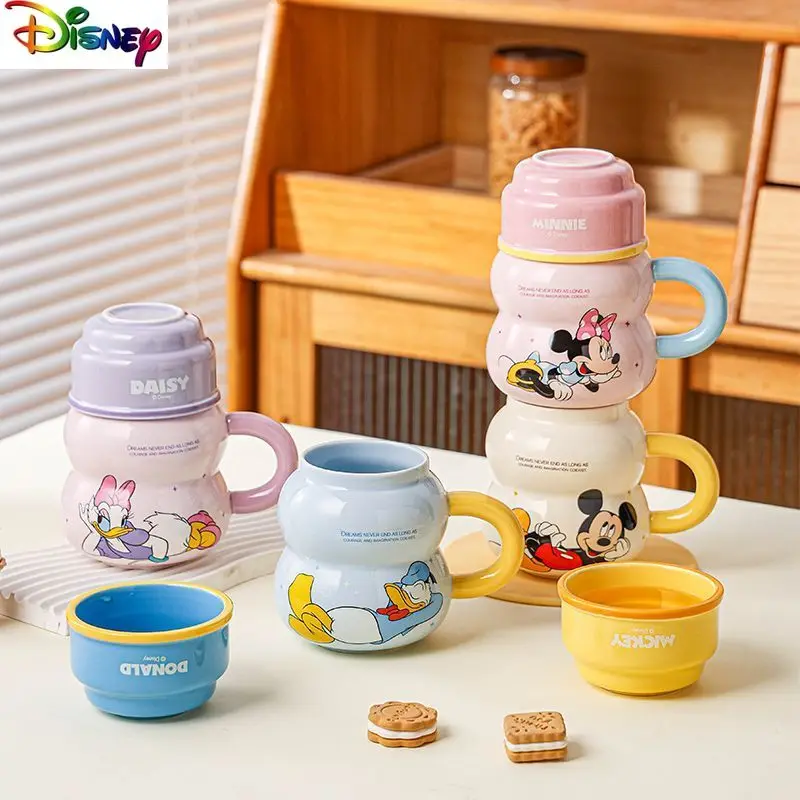 ディズニーの新しい蓋付きマグカップ、かわいい漫画のミッキーのドリンクカップ、家庭用クリエイティブな軽贅沢な立体セラミックコレクションカップ