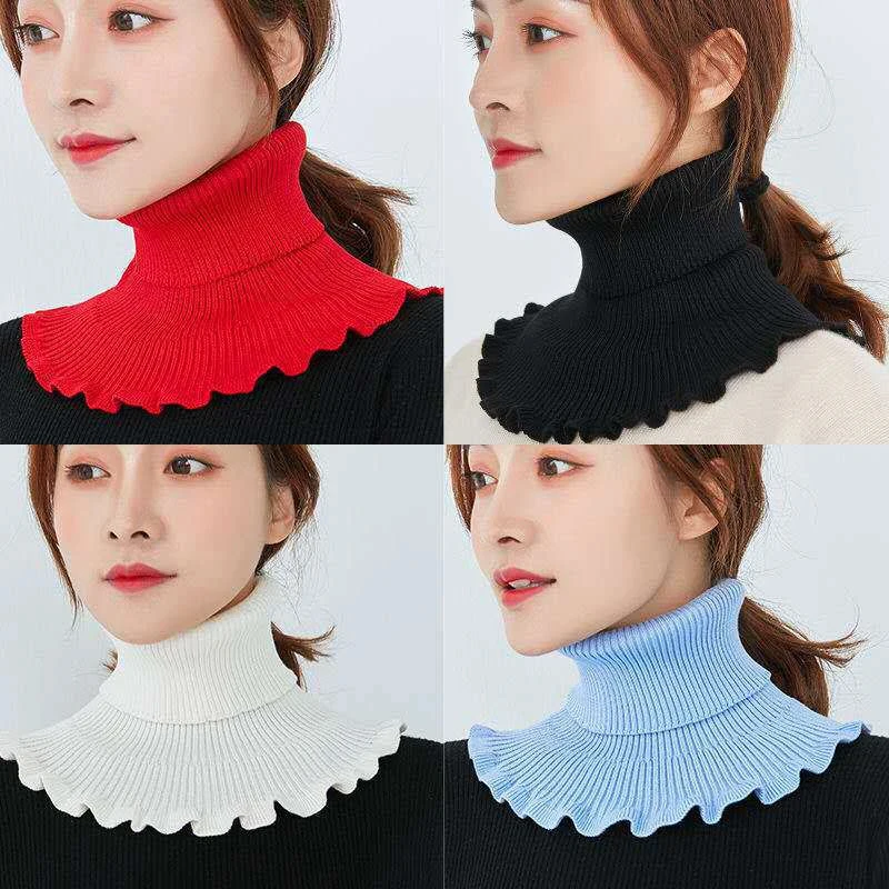 Women Fake Collar Scarf With Wooden Ears Knitted Elastic False Collar Scarf Turtleneck Knitted Fake Collar Detachable Wrap Scarf