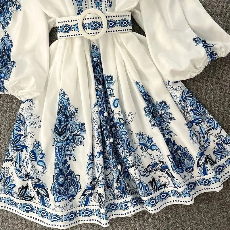 Autumn Women's Fashion V-neck Long Sleeved Bohemian Printed Dress Retro Lantern Sleeve Chinese Style Blue White Porcelain Dress - AliExpress 200000345 Autumn Women's Fashion V-neck Long Sleeved Bohemian Printed Dress Retro Lantern Sleeve Chinese Style Blue White Porcelain Dress - AliExpress 200000345
