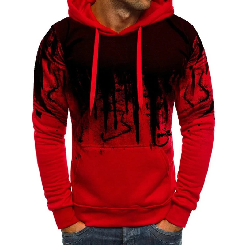 New men's casual outdoor sports hoodie, fashionable sports pullover, long sleeved personalized splashed ink printed sweatshirt
