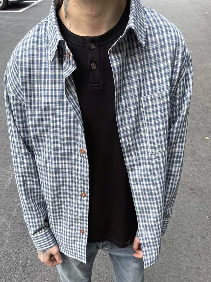 

Классическая американская рубашка в клетку для мужчин, свободного кроя, с длинным рукавом, на пуговицах, повседневная рабочая одежда, модная