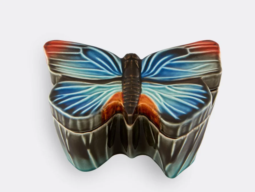

'Cloudy Butterflies' box, large, light blue Bordallo Pinheiro