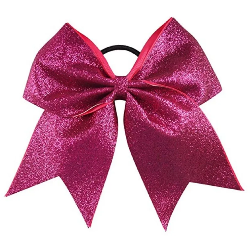 2pcs/ Big Pink Glitter Cheer Bows 7inch Hair Stiff Sparkly Bow Ponytail Girls Cheerleading Cheerleader School Spirit  Elastic