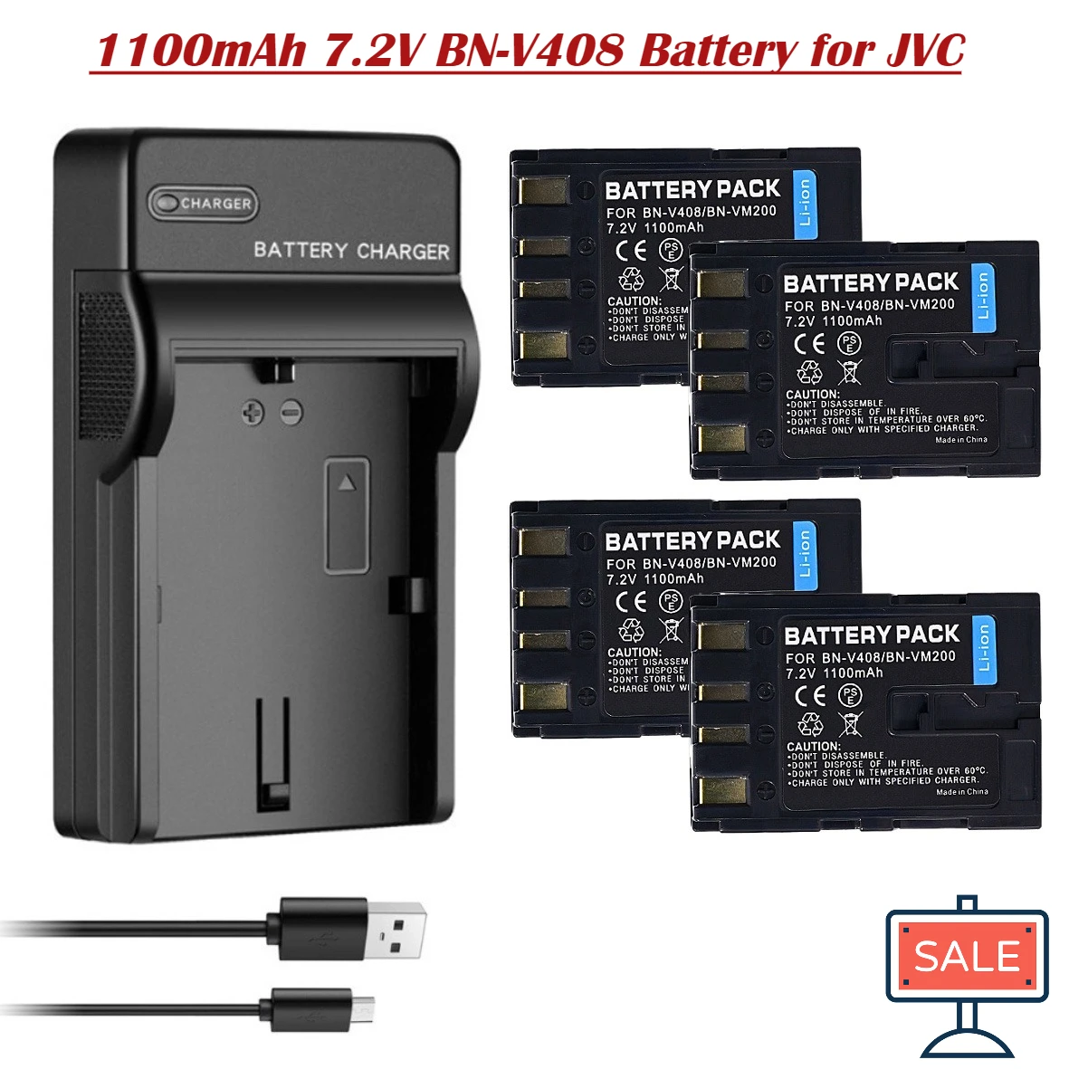 Batería BN-V408U BN-V408 de 1100mAh y 7.2V para Videocámara JVC GR-D230US GR D30 D30E D30U D30US D31EK D31US D32 BNV408 BNV408U