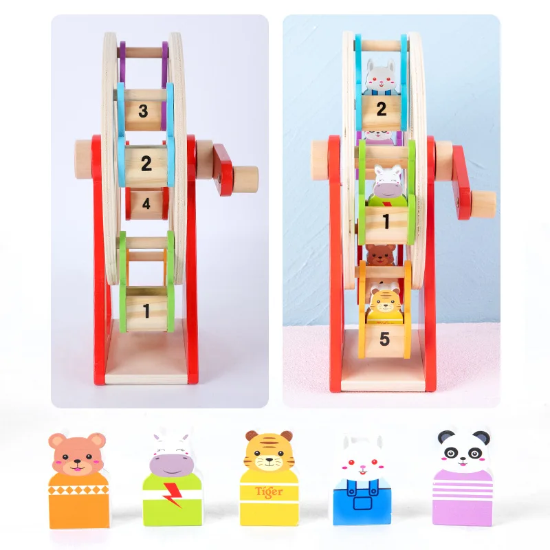 Holz Kinder Tier handge kurbelt Riesenrad digitale Farber kennung Früher ziehung Spielzeug Hand Auge Übung Puzzle Spielzeug