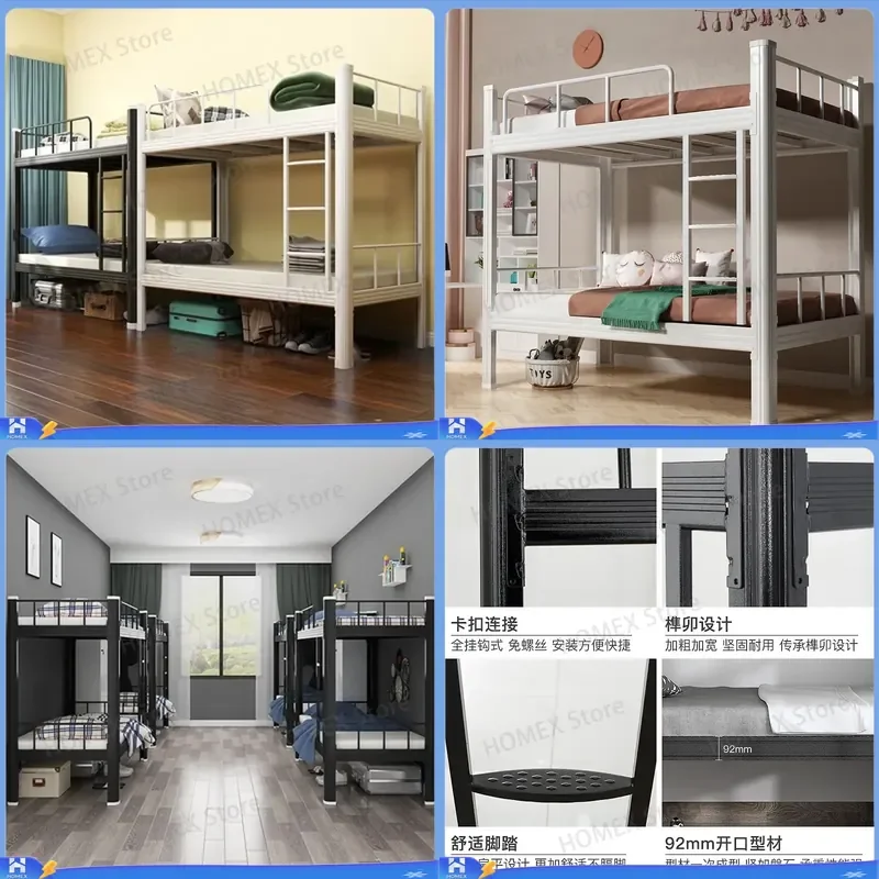 Heavy Duty Iron Bunk Bed Frame Metal Loft Bed for Adults Students Dormitory School Hostel Construction Site Space Saving Twin