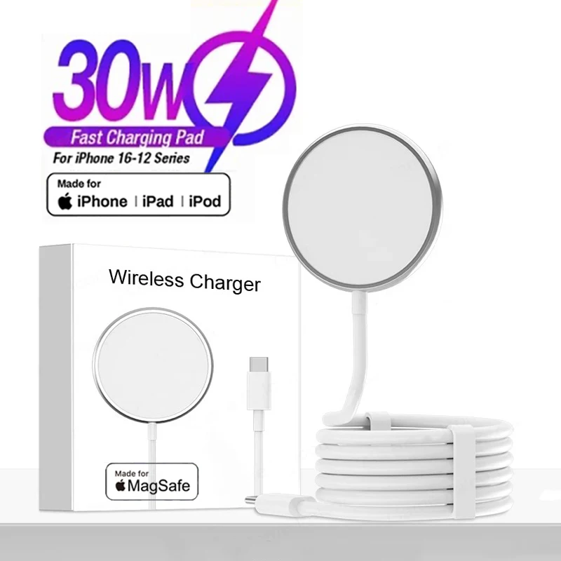 Chargeur sans fil d'origine Apple Magsafe pour iPhone 16 15 14 13 12 11 Pro Max X XS XR 8 Plus Charge rapide Type C Cble Lightning