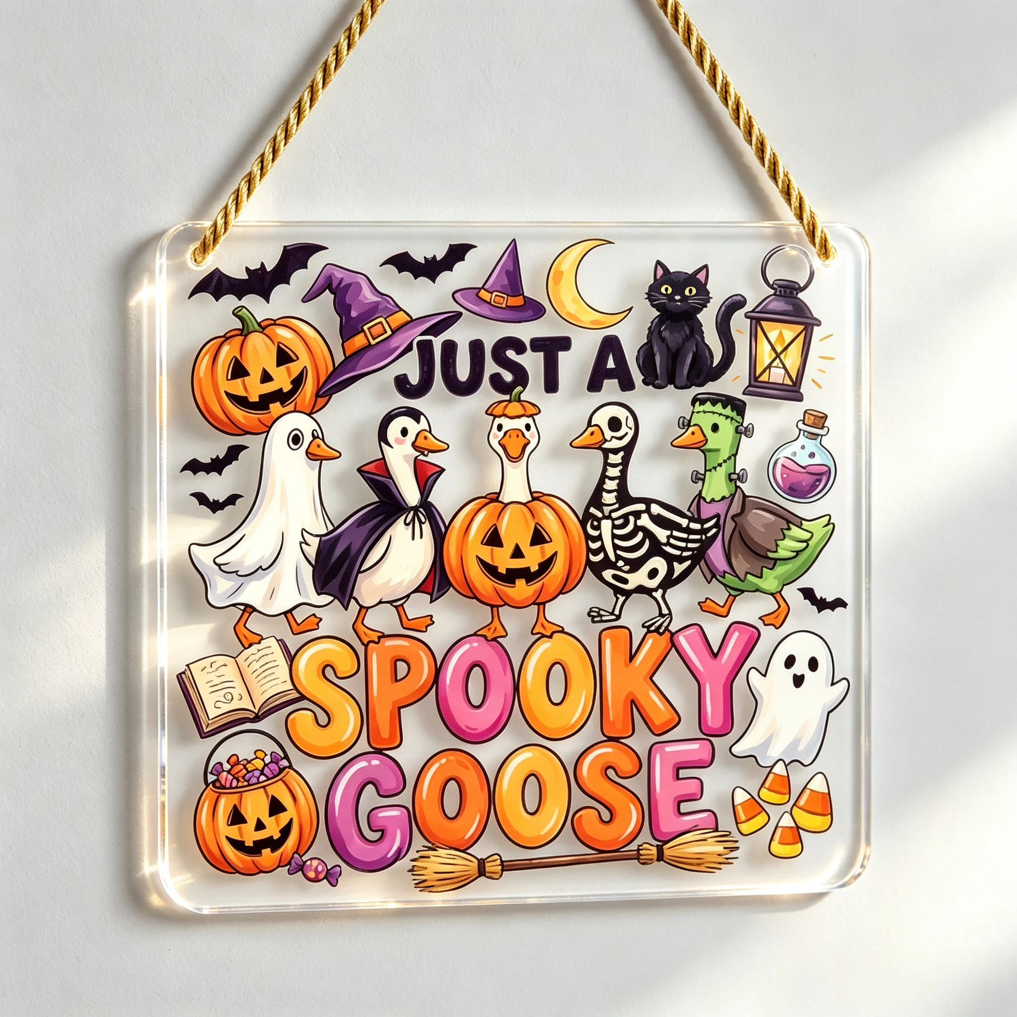 Cute Ghost Vampire Goose Acrylic Plaque, Fall Halloween Home Decoration