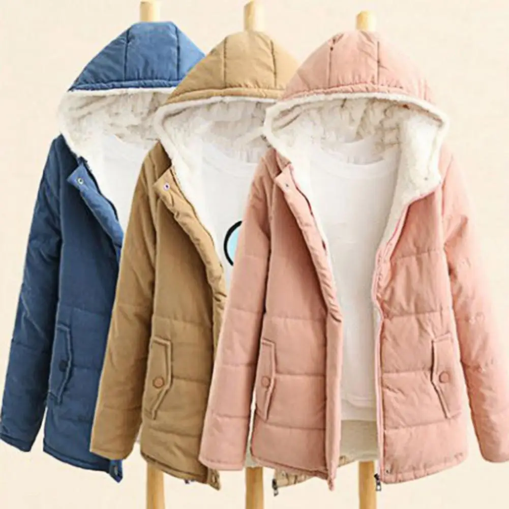 Winter Down Coat Hooded Zipper Women Fleece Cardigan Thick Warm Korean Style Down Coat Padded Cardigan Women Plush Winter Coat