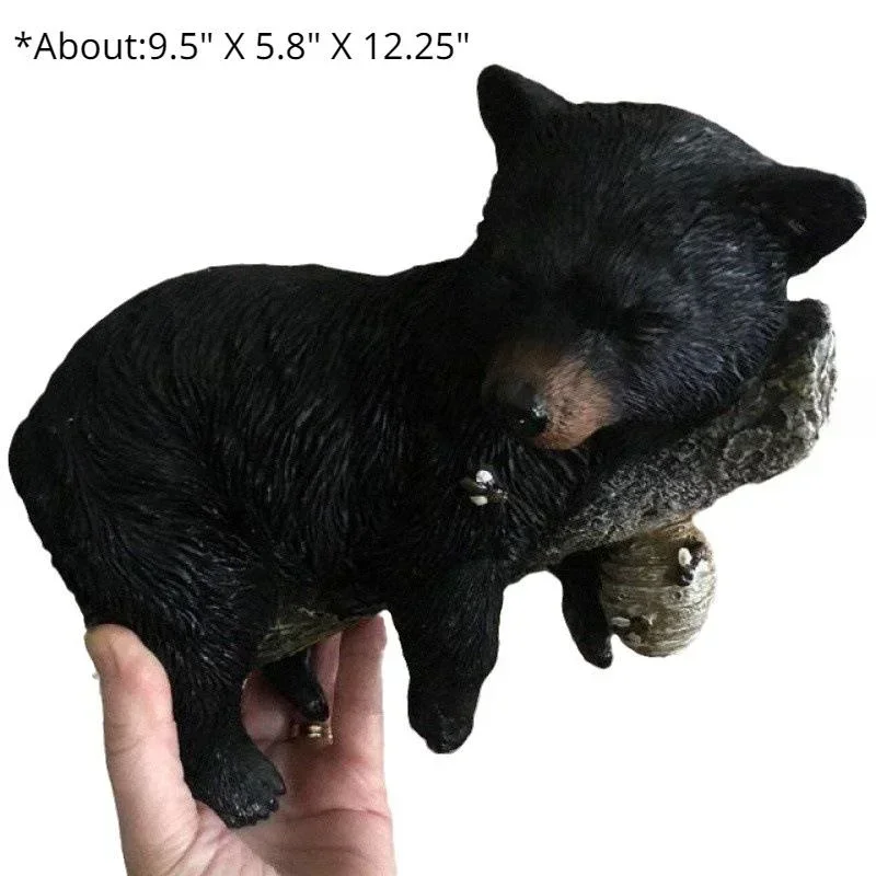 Cute Sleeping Bear Statue Little Bear Branch Decor Garden Courtyard Door Frame Ornament Indoor Outdoor Home Decoration Gift