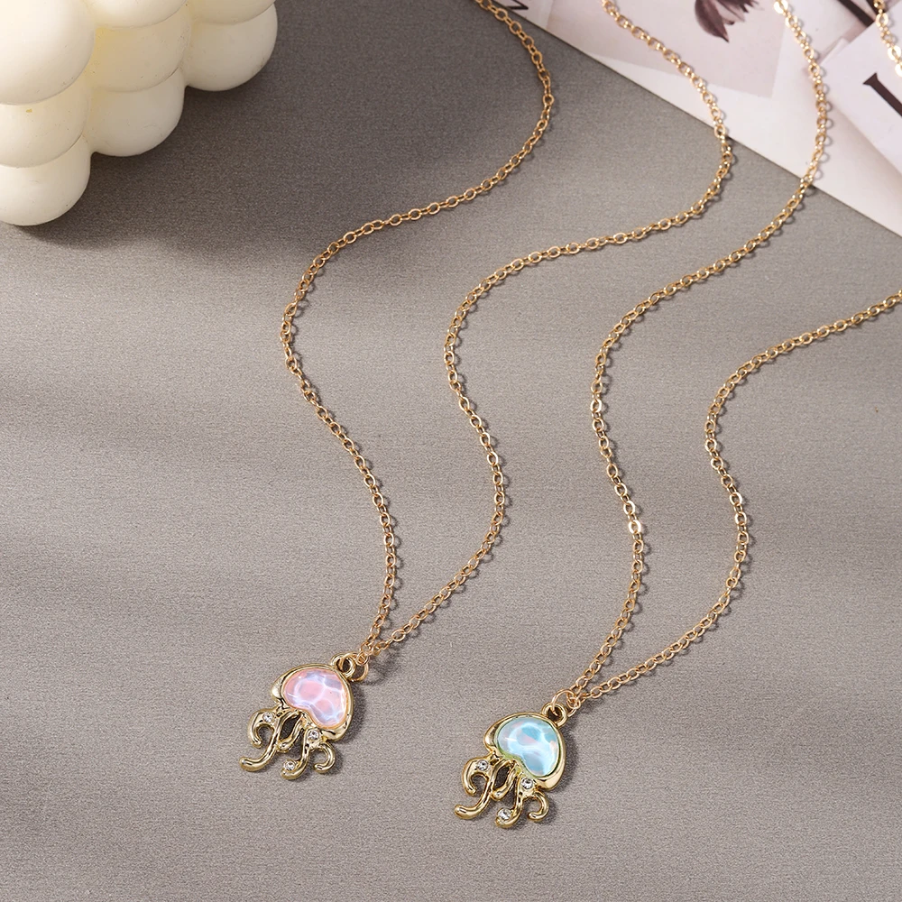 Aihua Modische goldfarbene Quallen-Halskette für Frauen und Mädchen, Sommer, Strand, elegante Quallen-Anhänger-Halskette, Schmuck, Geschenke – Detail 6