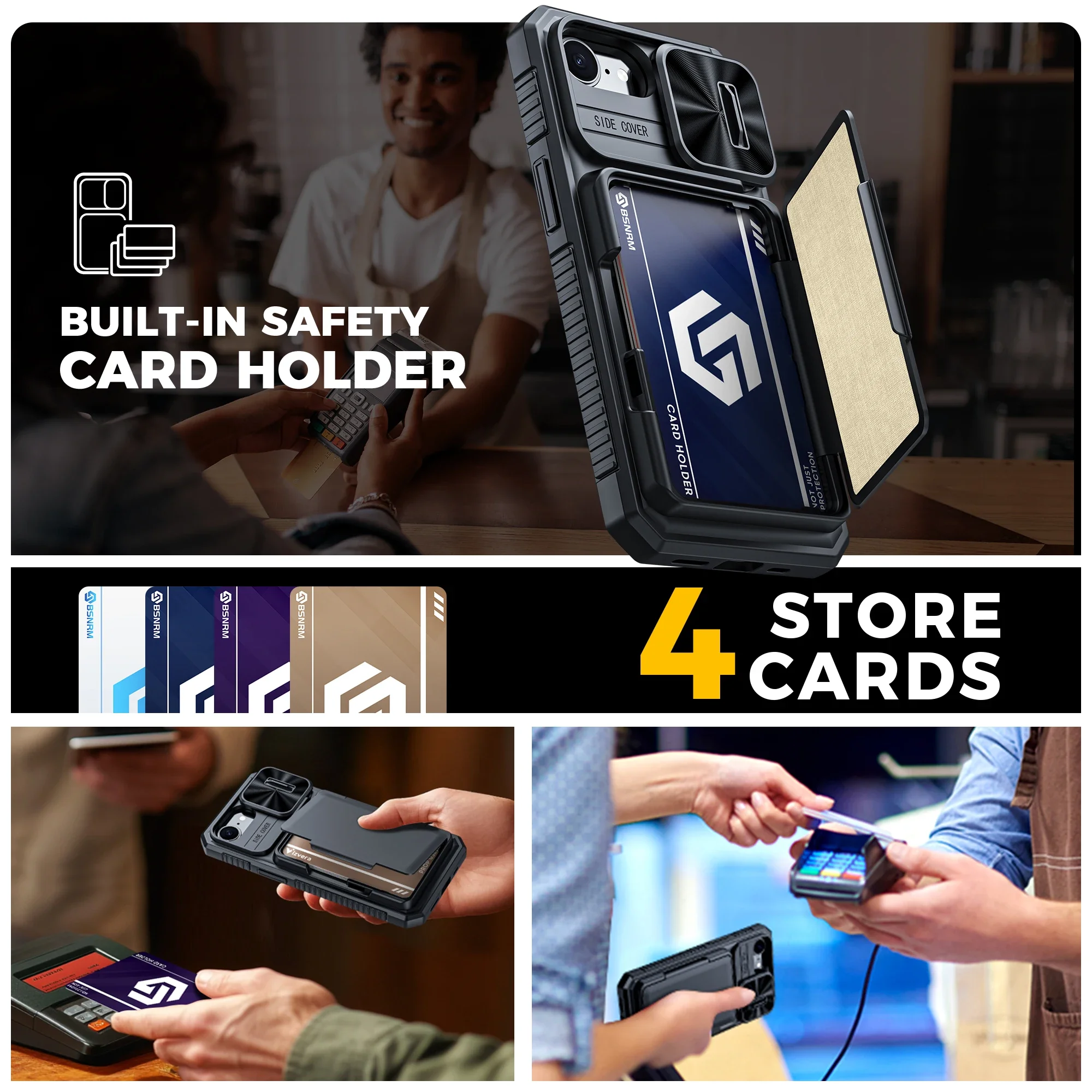 هدايا الهالوين، حامل بطاقات محفظة RFID، غطاء كاميرا، جراب هاتف واقٍ متين مقاوم للصدمات لهاتف iPhone 16 E-Black