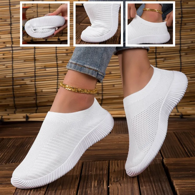 Women's Sneakers Breathable Knitted Mesh Comfortable Flat Lace Up Shoes Trendy Fashionable Casual Outdoor Women Running 2026 view 3