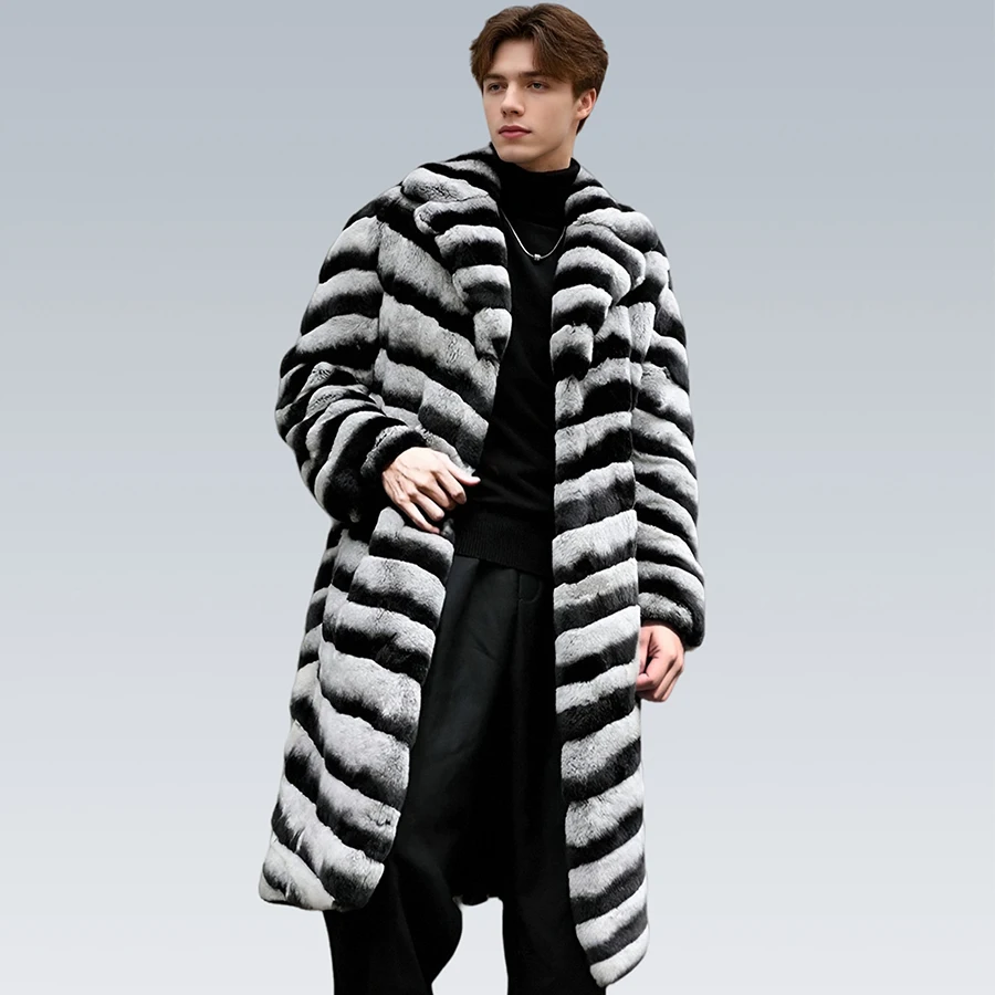Real Rabbit Fur Coat Long Style Chinchilla Color Fur Coat Real Rabbit Fur Coats With Lapel Fashion High Quality Natural Fur Jack