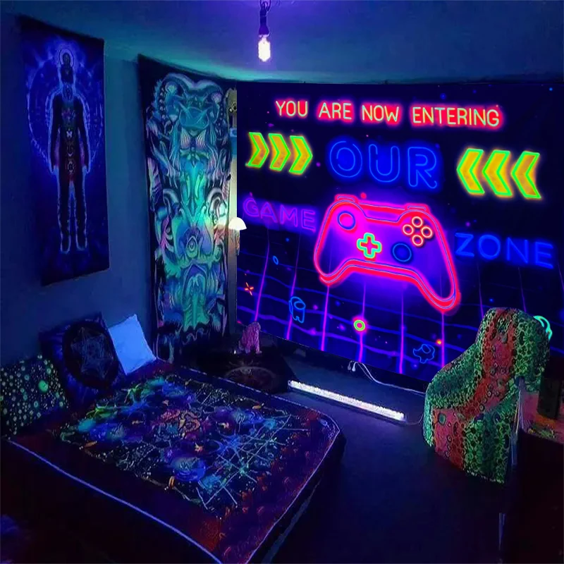 1pc fluor zieren des Spiel Schwarzlicht Tapisserie, UV Neonlicht dekorative Tapisserie, Raum Party Event Dekoration Wandbehang