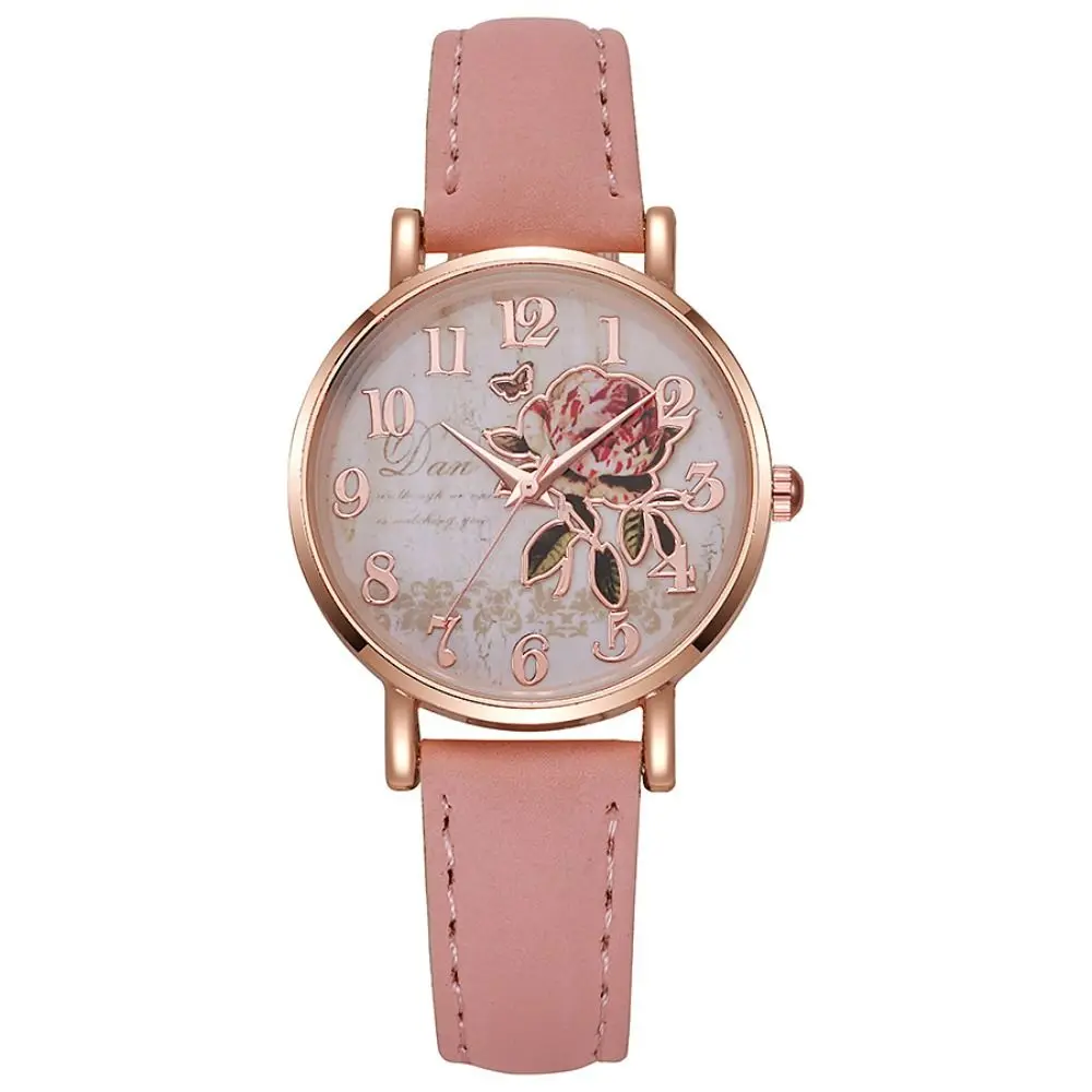 Creative Gift Boho Style Wrist Watches Multicolor PU Quartz Watch Rose Gold Tone Arabic Numerals Analog Quartz Watch Mom