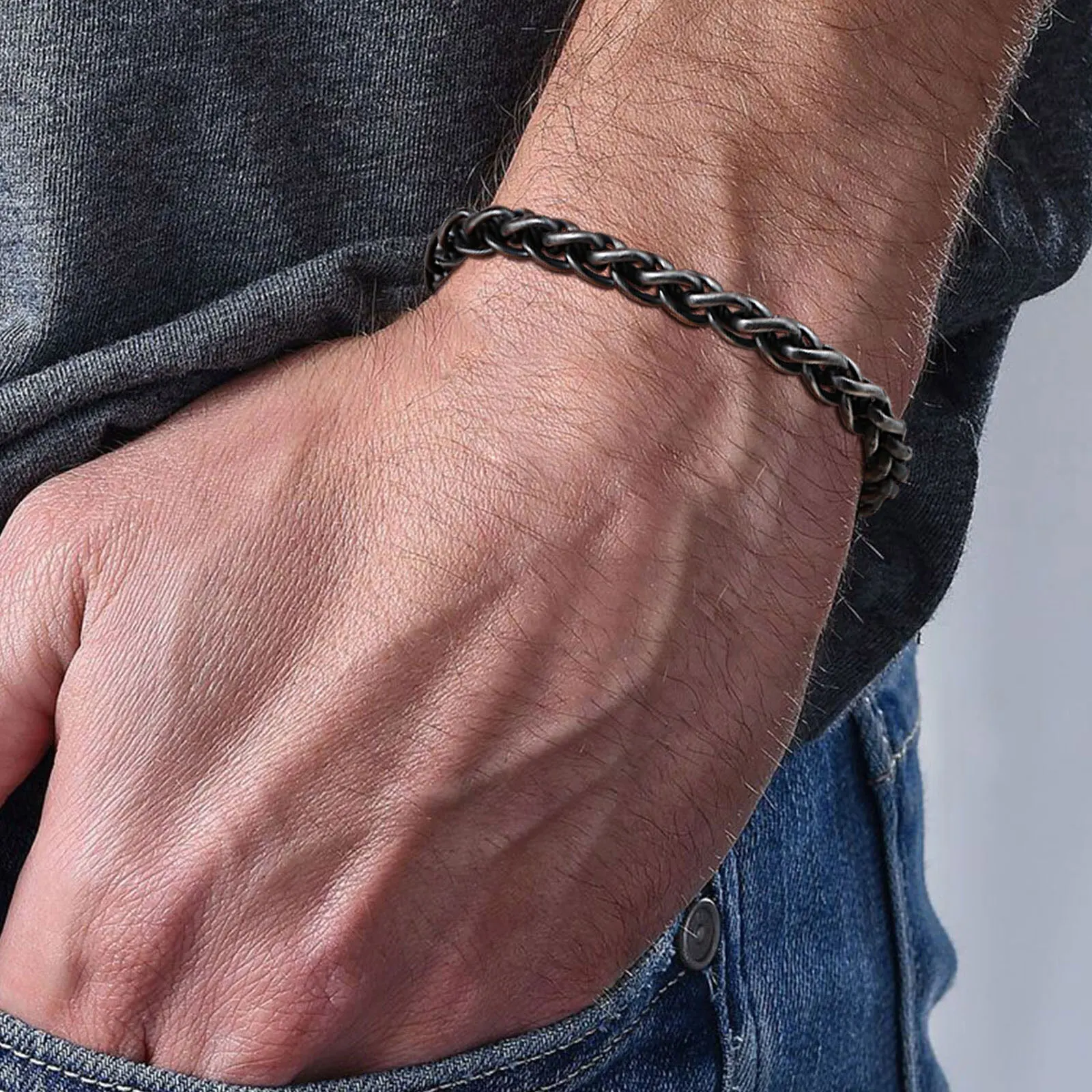 Браслет-цепочка Vnox мужской круглый, из нержавеющей стали