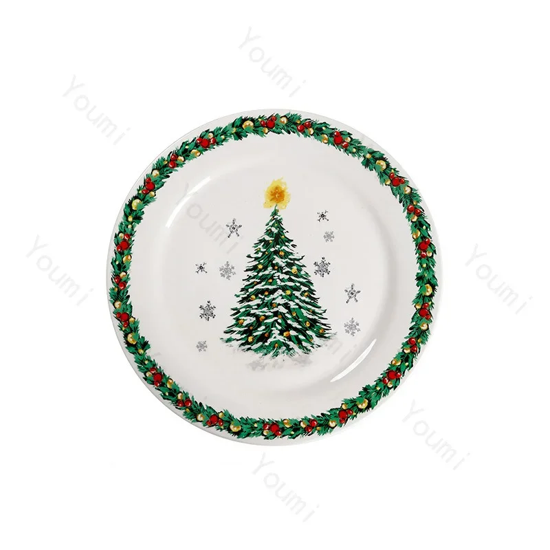 Creative Christmas Ceramic Plate Tableware Luxury Restaurant Steak Pasta Plates Home Delicious Dishes Soup Plate Exquisite Mugs