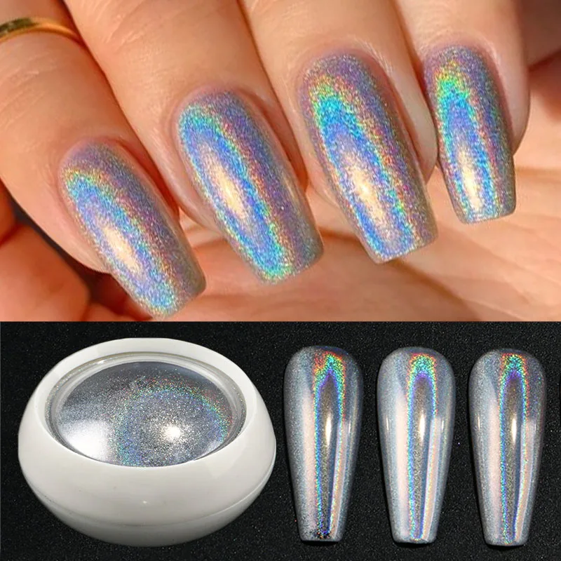المجسم قوس قزح الكروم مسمار مسحوق الليزر مرآة معدنية مسمار الفن بريق الصباغ رقائق لامعة فرك الغبار الزينة