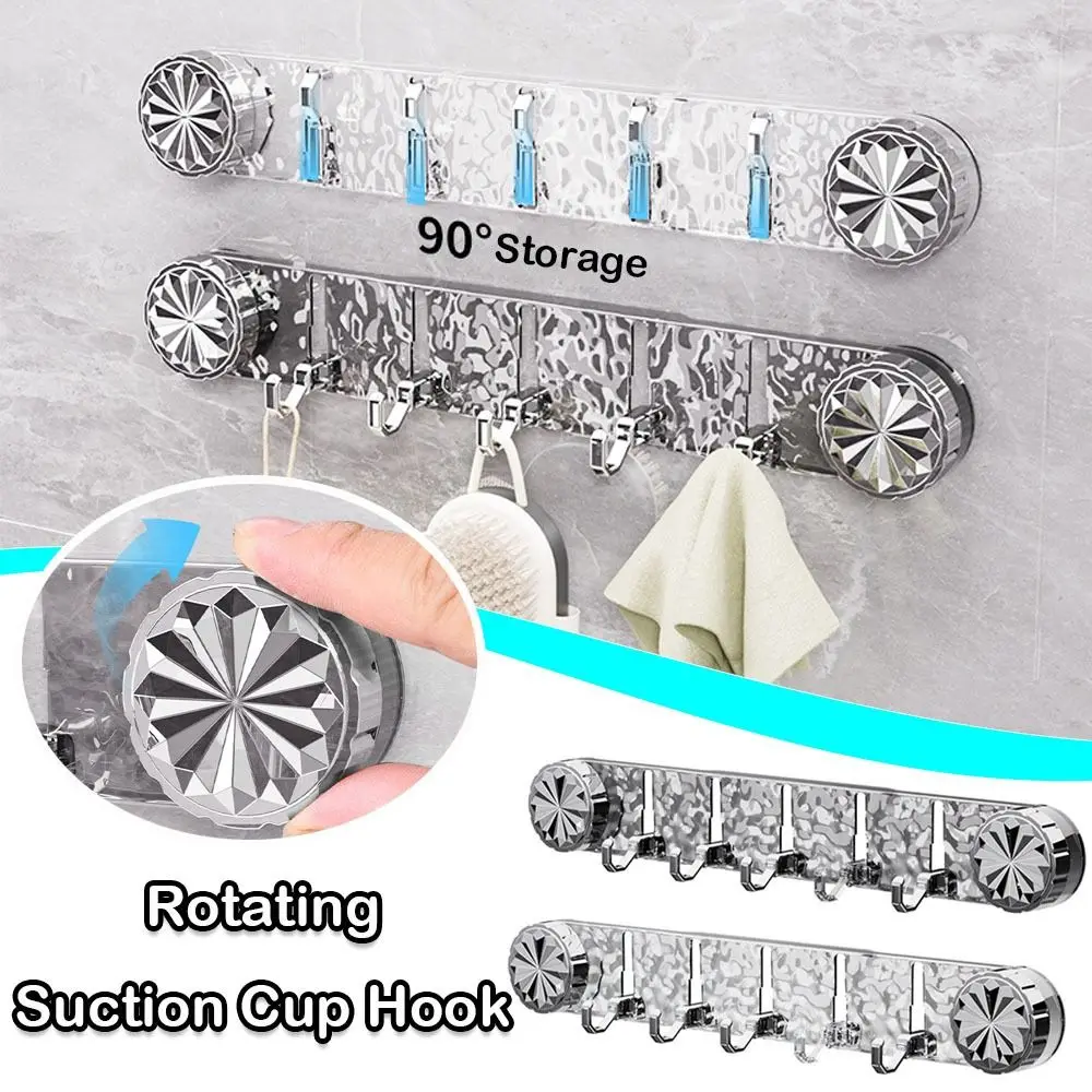 

Fashion Wall Mounted Suction Cup Hook Rotating Towel Rack Vacuum Cup Hook Kitchen Utensils Storage Row Hook
