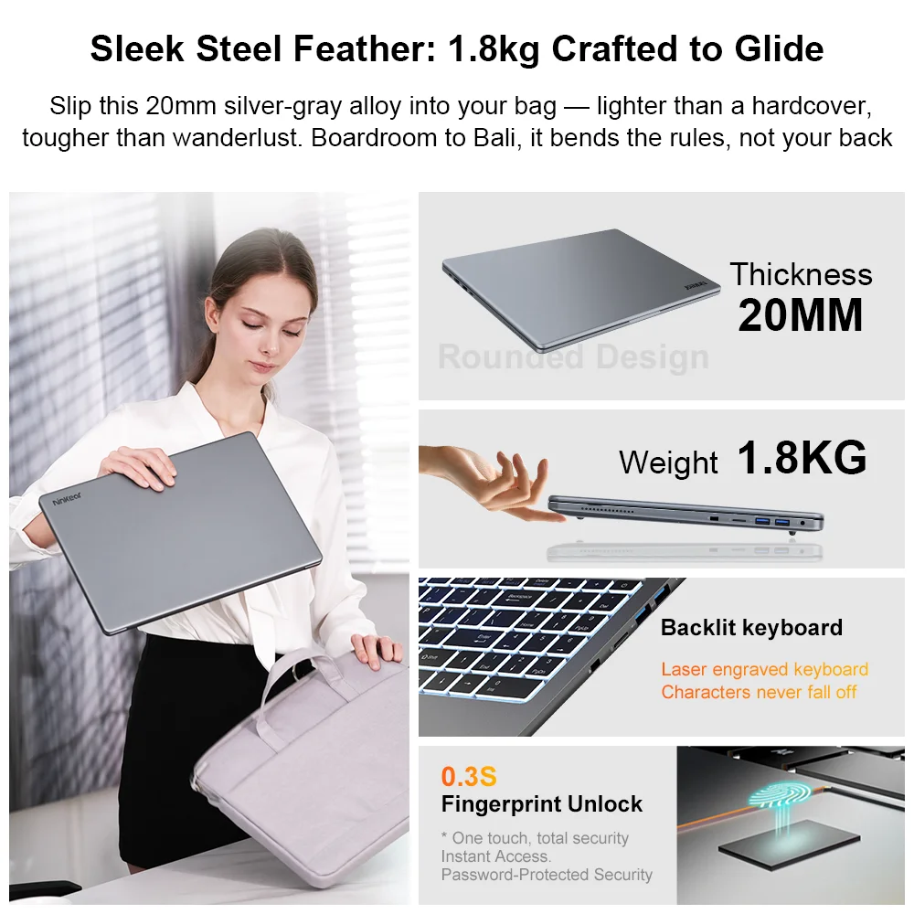 كمبيوتر محمول Ninkear A15 Pro AMD Ryzen 5 5500U 16 بوصة 120 هرتز 2560*1600 شاشة عرض 16 جيجابايت 512 جيجابايت بصمة فتح الكمبيوتر المحمول