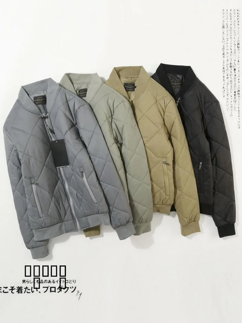 

Новая легкая теплая повседневная мужская зимняя куртка из хлопка с ромбовидным узором, свободного кроя, с воротником-бомбером, в модном городском стиле