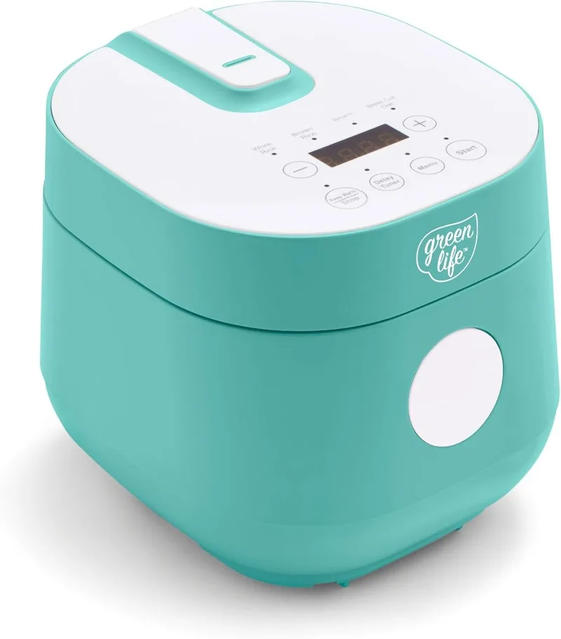 4-Cup Digital Rice Cooker, PFAS & PFOA-Free Removable Ceramic Dishwasher Safe Pot, urquoise