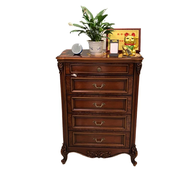 

European solid wood chest of drawers, villa luxury carved storage cabinet, living room furniture