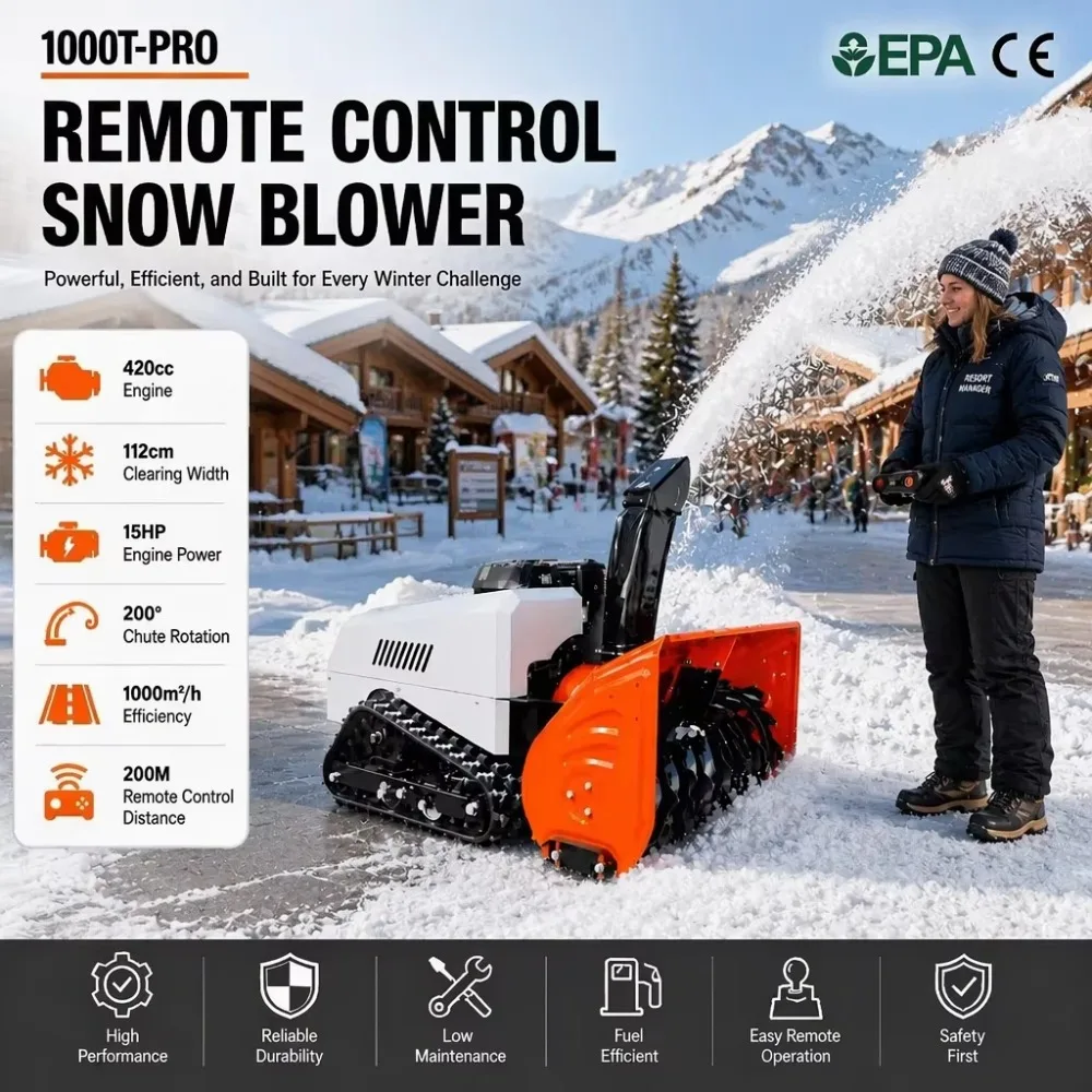 Commercial Rubber Crawler Wireless Remote Control Snow Removal Machine Snow Throwing Function Adjustable Speed Fast Delivery