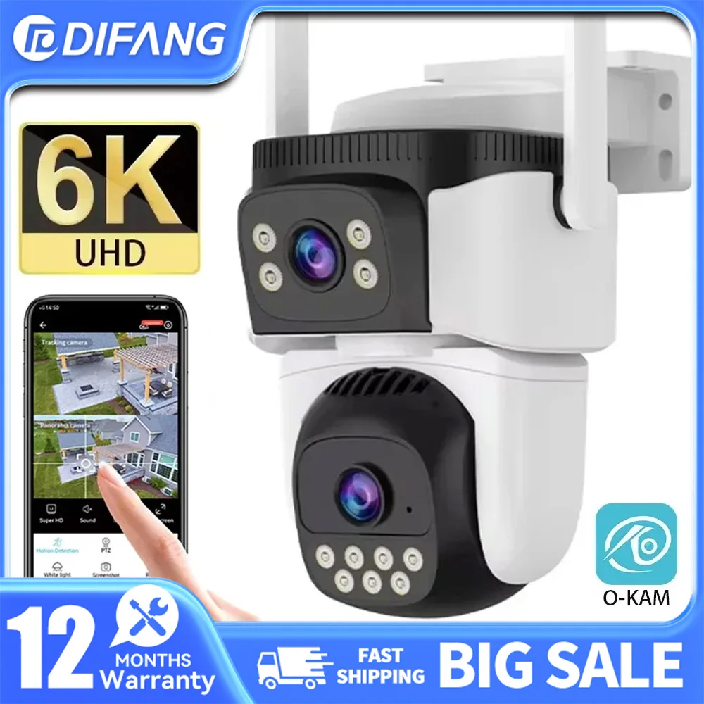 difang-屋外セキュリティカメラwifiワイヤレスデュアルレンズデュアルスクリーン自動認識追跡cctv6k10mp