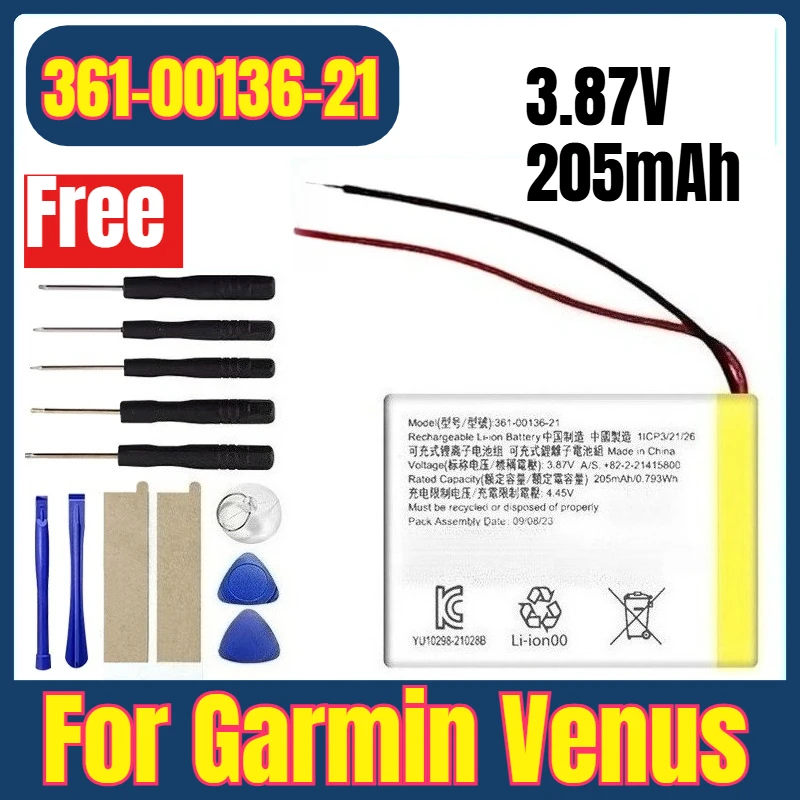

High Quality MCOWBG2 3.87V 205mAh 361-00136-21 361-00136-10 for Garmin Venus SQ Music Smart Watch Battery + Free Tools