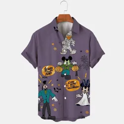 Miniso Disney Halloween Mickey Minnie Men Anime Print Short Sleeve Street Shirt Women Party Wear Boys Girls Street Tops