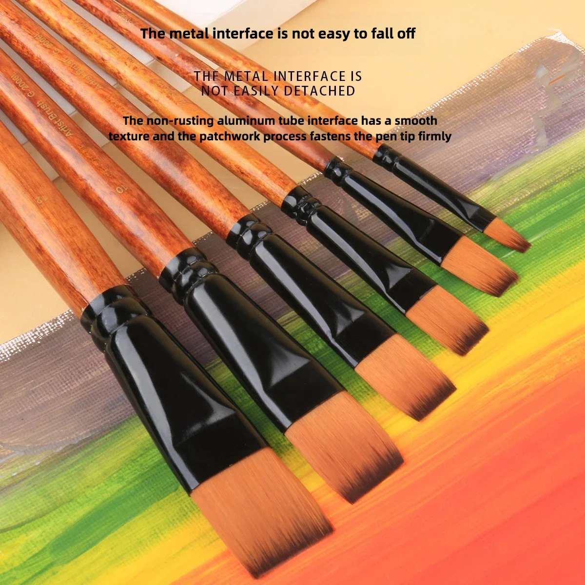 

6 Pcs Set Paint Brushes Nylon Hair Flat Head Birch Short Rod Oil Painting Gouache Watercolor Acrylic Brush Art Materials