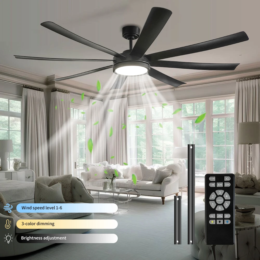 72 Inch Modern Large Ceiling Fan With Lights And Remote Control For Living Room And Kitchen Reversible 3cct Dimmable