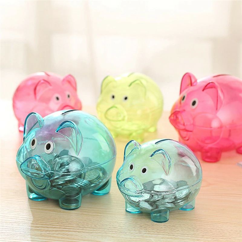 1Pcs Candy Transparent Plastic Money Saving Box Case Coins Piggy Bank Cartoon Pig Shaped Home Decorate