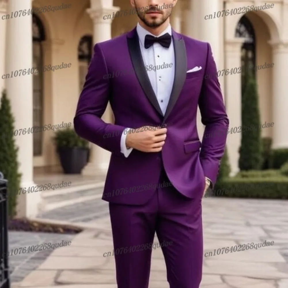 Colletto nero Giallo Abito formale da uomo Festa di nozze Abiti da sposo Groomsman Smoking maschile Costume da sposo Set da 2 pezzi Blazer Pantaloni