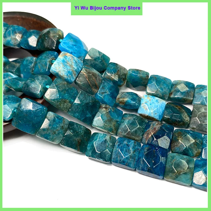 Natural Stone 5x10x10MM Flat Square Blue Apatite Faceted Gemstone Loose Spacer Beads for Jewelry Making Diy Bracelet Accessories